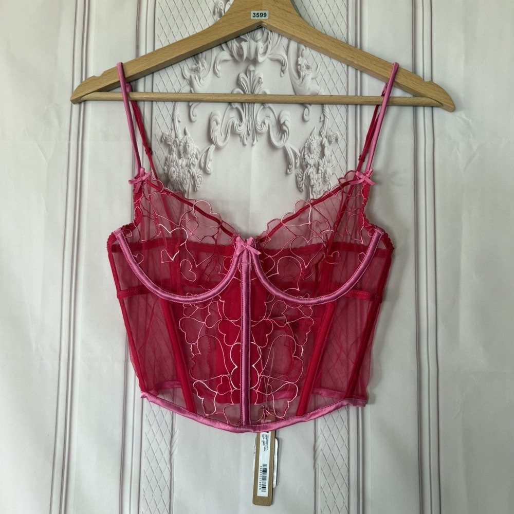 SKIMS Embroidered Tulle Unlined Demi Corset Size XS In Punch NWT